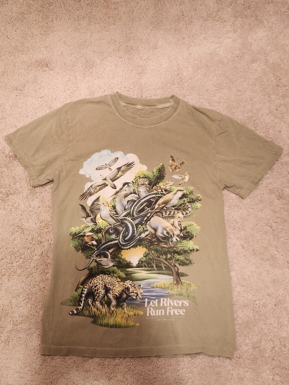 Bird Collective Wildlife Graphic Tee - Olive Green "Let Rivers Run Free"